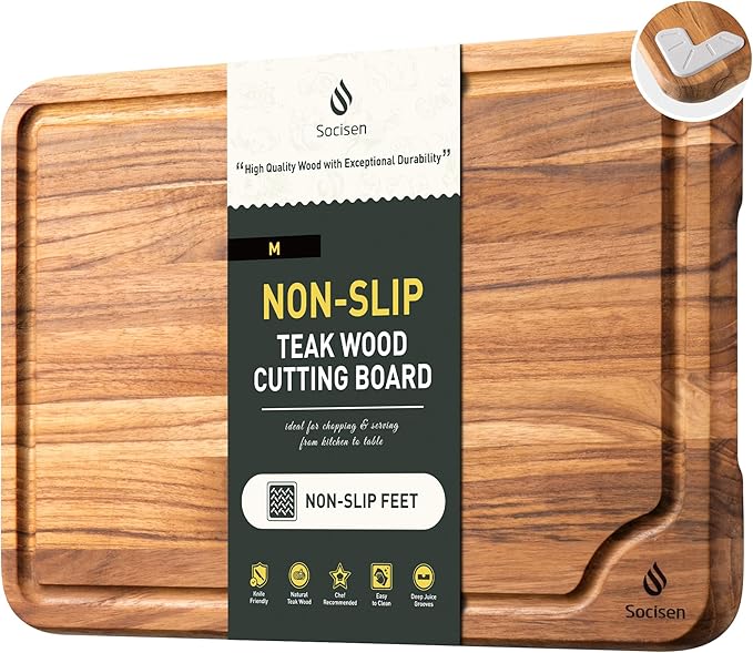 3 Pack Teak Wood Cutting Board Set for Kitchen Charcuterie Board Serving Heavy Duty Non Toxic Slip Over Sink Solid Thick Haus Wooden Chopping Board Large Big Small Meat Best Kitchen Essential Gift