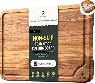 Teak Wood Cutting Board for Kitchen 13inch Charcuterie Board Serving Heavy Duty Non Toxic Slip Over Sink Solid Thick Haus Wooden Chopping Board Large Big Small Meat Best Kitchen Essential Gift