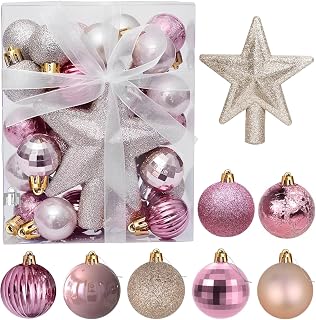 30 Stück Mini Weihnachtskugeln mit Aufhänger,3CM Klein Christbaumkugeln Roségold Kugeln Mini Weihnachtsbaum Tisch-Weihnachtsbaum Dekorationsset