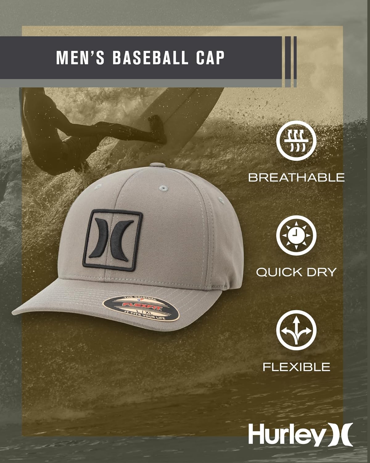 Hurley Men's Caps - Reflect Icon Curved Brim Baseball Cap - Fitted Hats for Men - Image 2