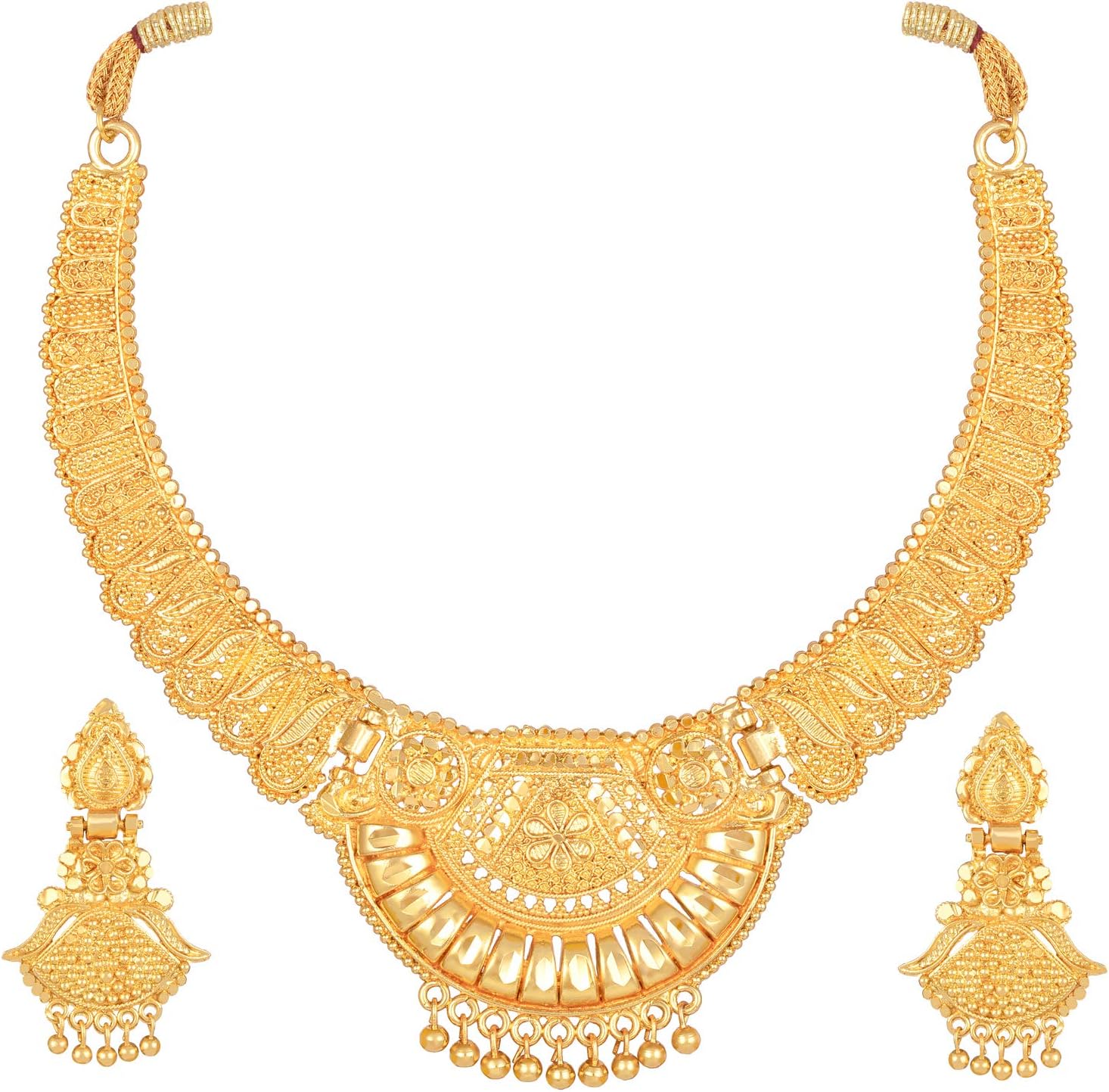Latest Choker Design Necklace Set For Women Traditional One Gram Gold Plated Jewellery Set for Women (Golden) (11534s)