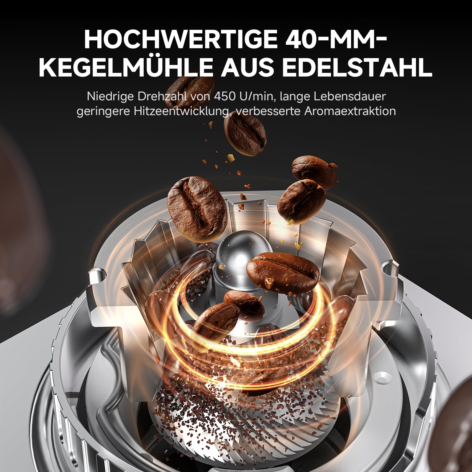 AMZCHEF Kaffeemühle mit 45 Mahlgraden, Edelstahl, Plasma Anti-Statik System, Speicherfunktion, LED-Touchdisplay, 300g Bohnenbehälter, Kaffeemühle für Siebträger, Espresso, Filterkaffee & French Press