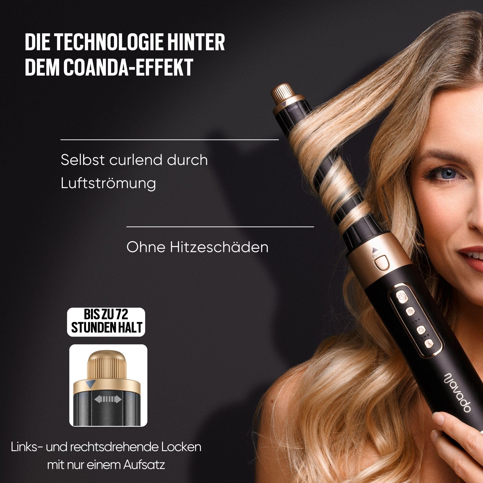 Airstyler 6 in 1, Navado Easystyler Pro 110,000 RPM High-Speed Ionic Haartrockner für Schnelltrocknend, Multi-Haarstyler mit Automatischer Luft-Lockenstab, Haarglätter Bürste ＆ Volumenbürste