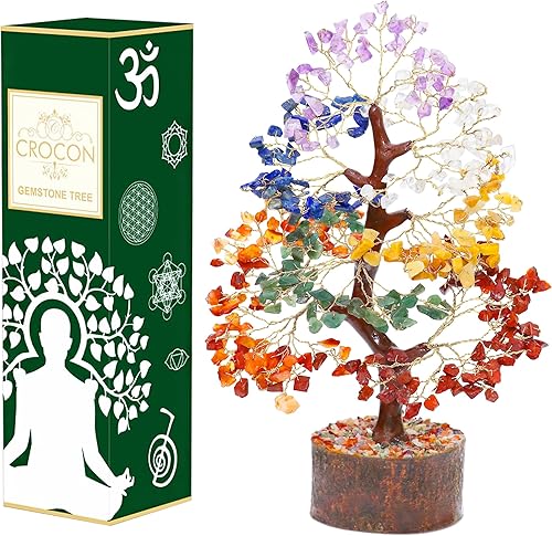 Miniatura 9 de Crocon - Árbol bonsái del dinero con piedras preciosas naturales y curativas para buena suerte, riqueza y prosperidad, regalo espiritual de 10 a 12