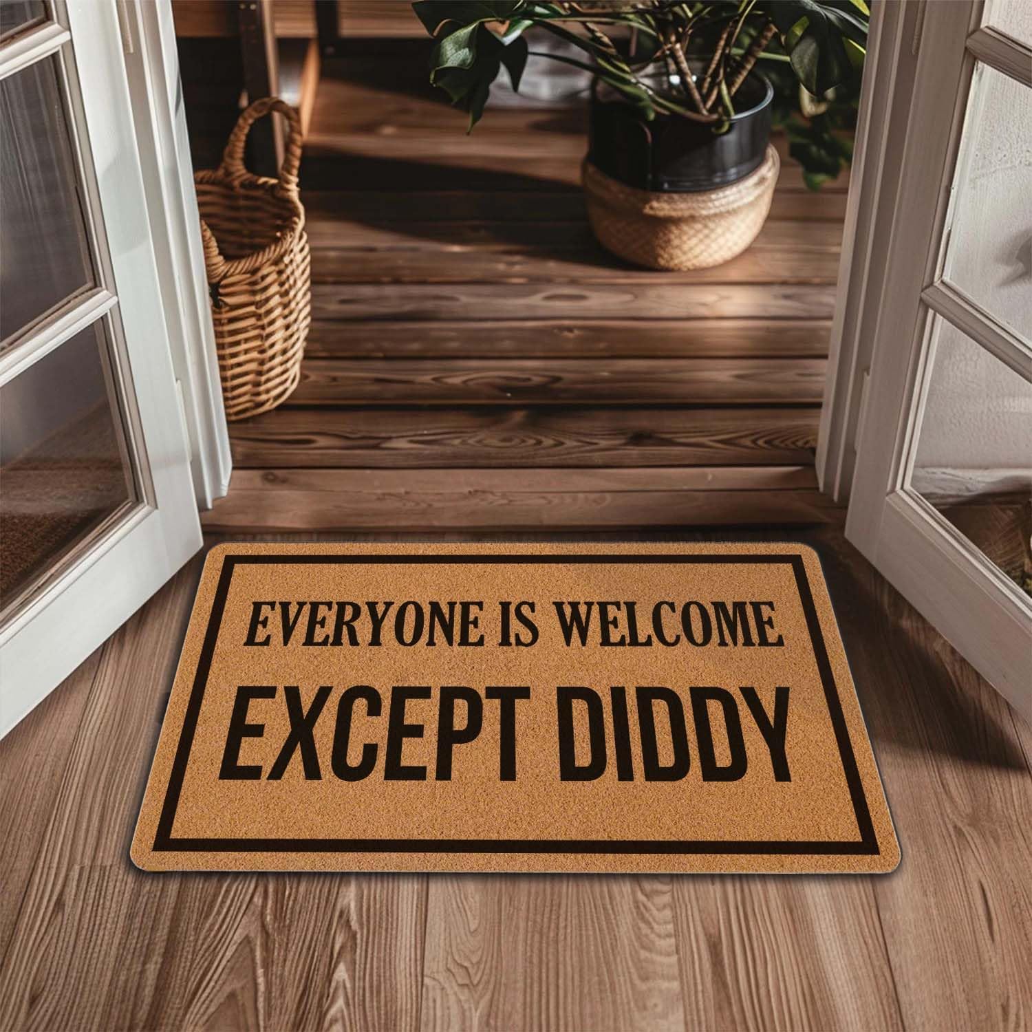 Welcome Door Mat Everyone is Welcome Except Diddy Outdoor Indoor Entrance, Low-Profile Floor Mats Non Slip Durable Entrance Rugs for Entry, Patio, High Traffic Areas Front Door, 17" x 29.5"
