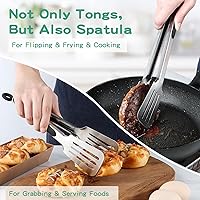 Vista 3 de Pinzas de metal para cocinar, juego de 2 pinzas de espátula de acero inoxidable para asar a la parrilla, cocinar y voltear, agarre fuerte