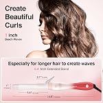 Extra-Long Barrel Rotating Curling Iron with Short Clamp, Automatic Curling Iron 1 Inch Creates Loose Curls – for Medium and Long Hair, High Heat 410°F, Instant Heat up, Double Ceramic, Dual Voltage