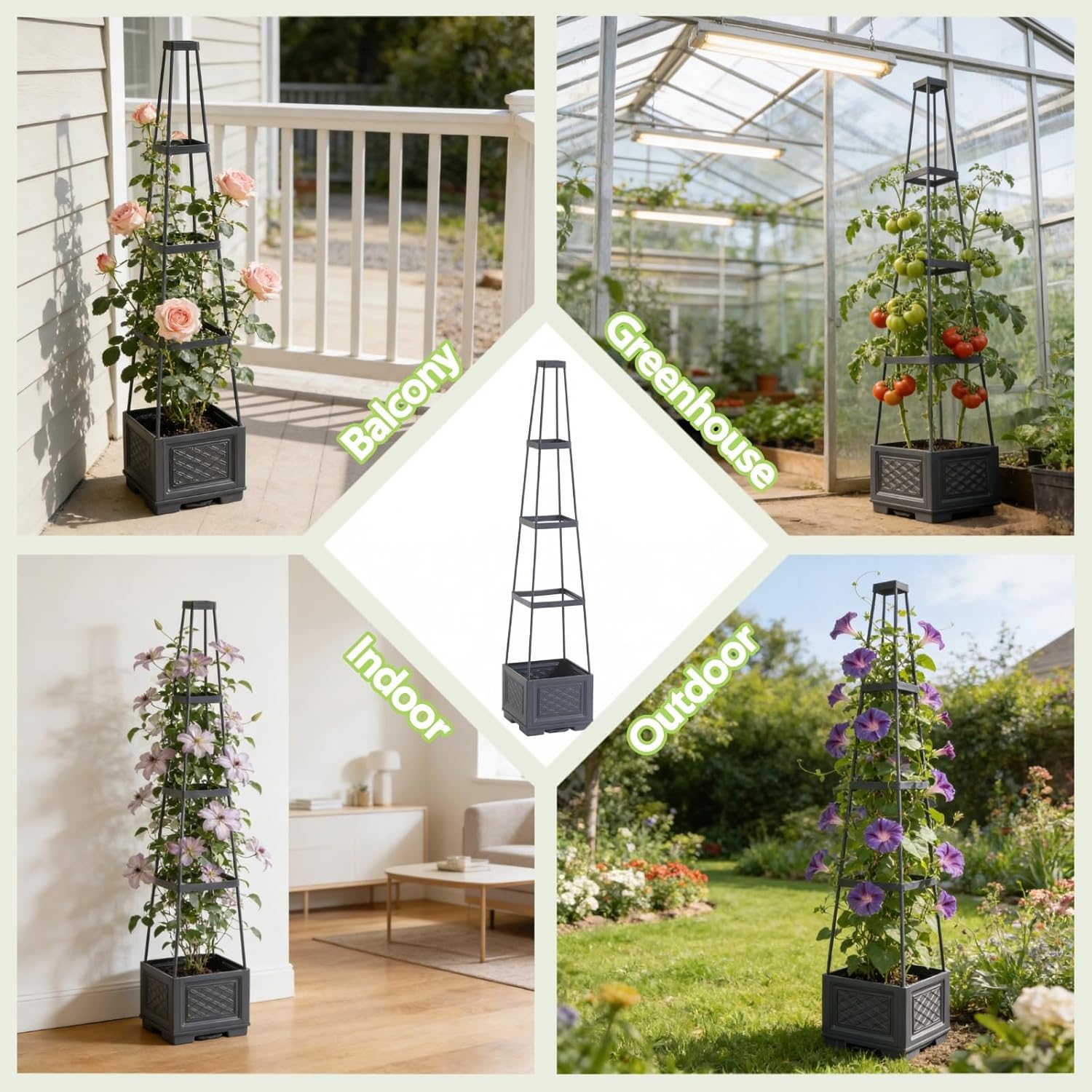 Tomato Planter Box with Trellis - Self-Watering Rolling Raised Garden Bed with Tomato Cages for Climbing Plants - Tomato Trellis with Planter Support for Flower Vegetable Vine Indoor Outdoor