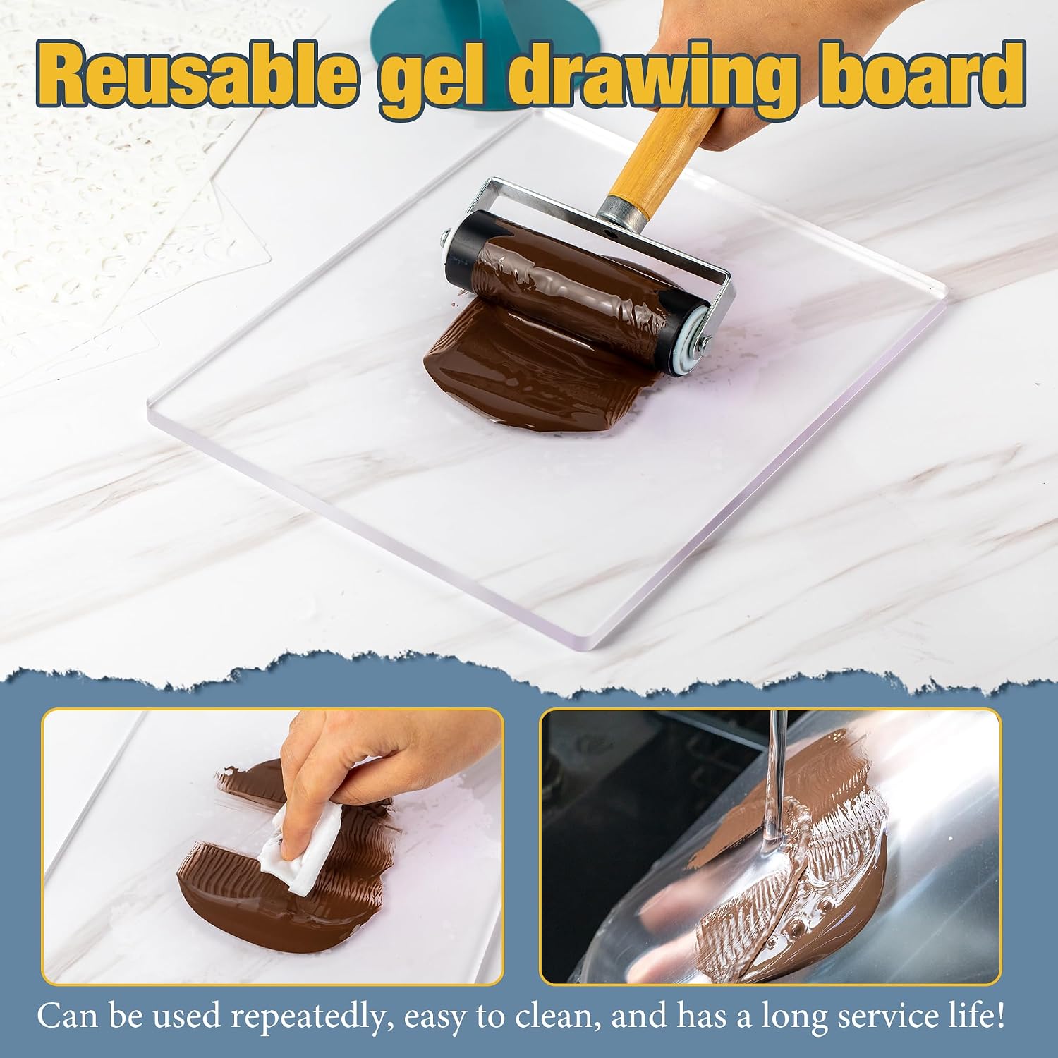 Funria Gel Printing Plate Kit with 8" X 10" Reusable Gel Printing Plate, Printing Paper, Baren, Stencils, Rubber Roller, Crafts Printmaking Supplies for Mixed Media Art Monoprinting Card Making