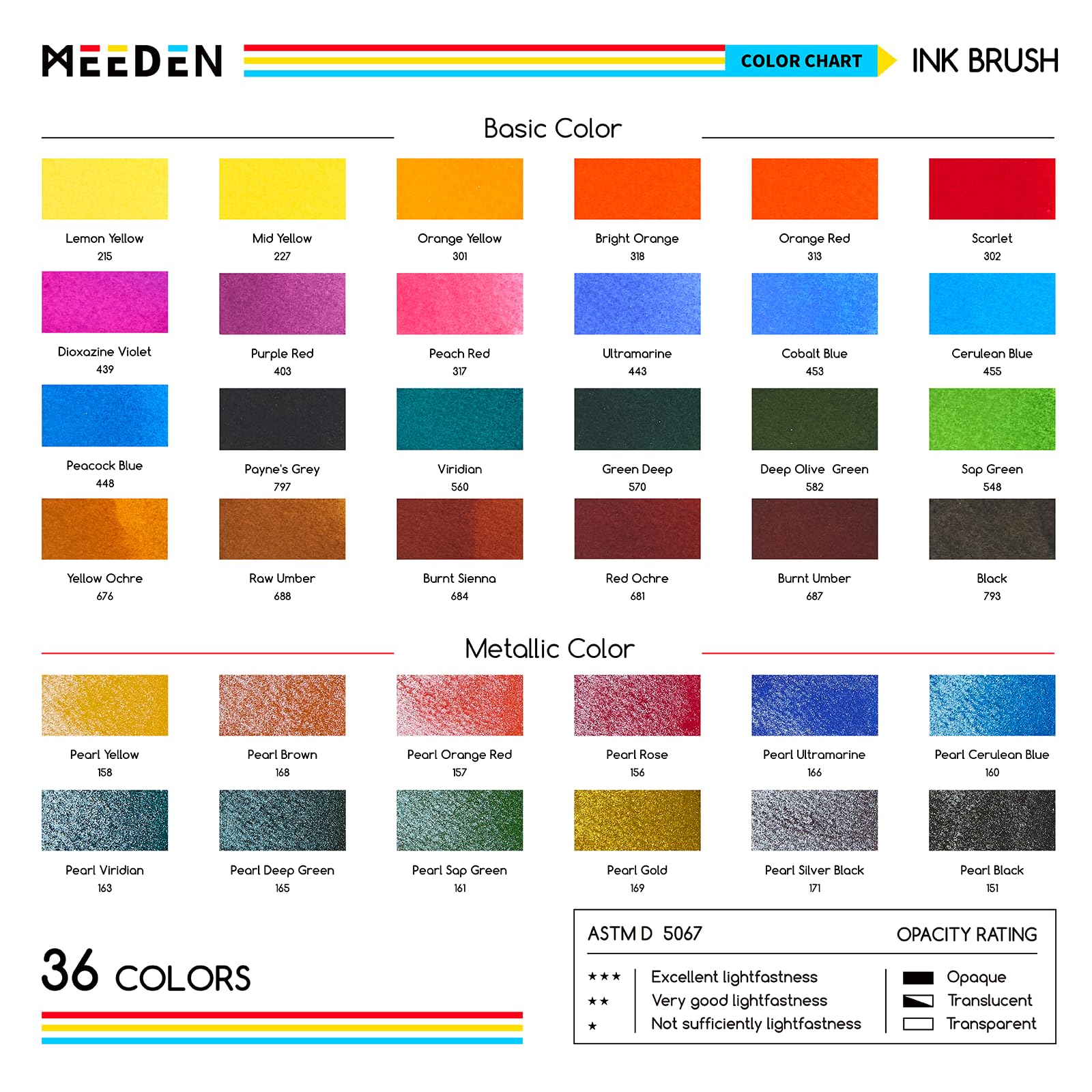 MEEDEN Pinceles de tinta de acuarela líquida: juego de 24 pinceles básicos vibrantes + 12 colores nacarados a base de tinta de acuarela, juego de pinceles creativos, regalo para artistas