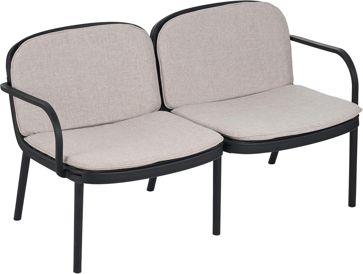 Outdoor Patio PP Loveseat, Black Frame with Beige Cushion