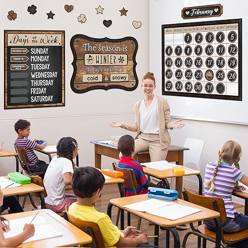 Miniatura 6 de Tenare Juego de tablones de anuncios con calendario, calendario de estaciones, tabla de anuncios CTP y exhibición de aula con calcomanías para la