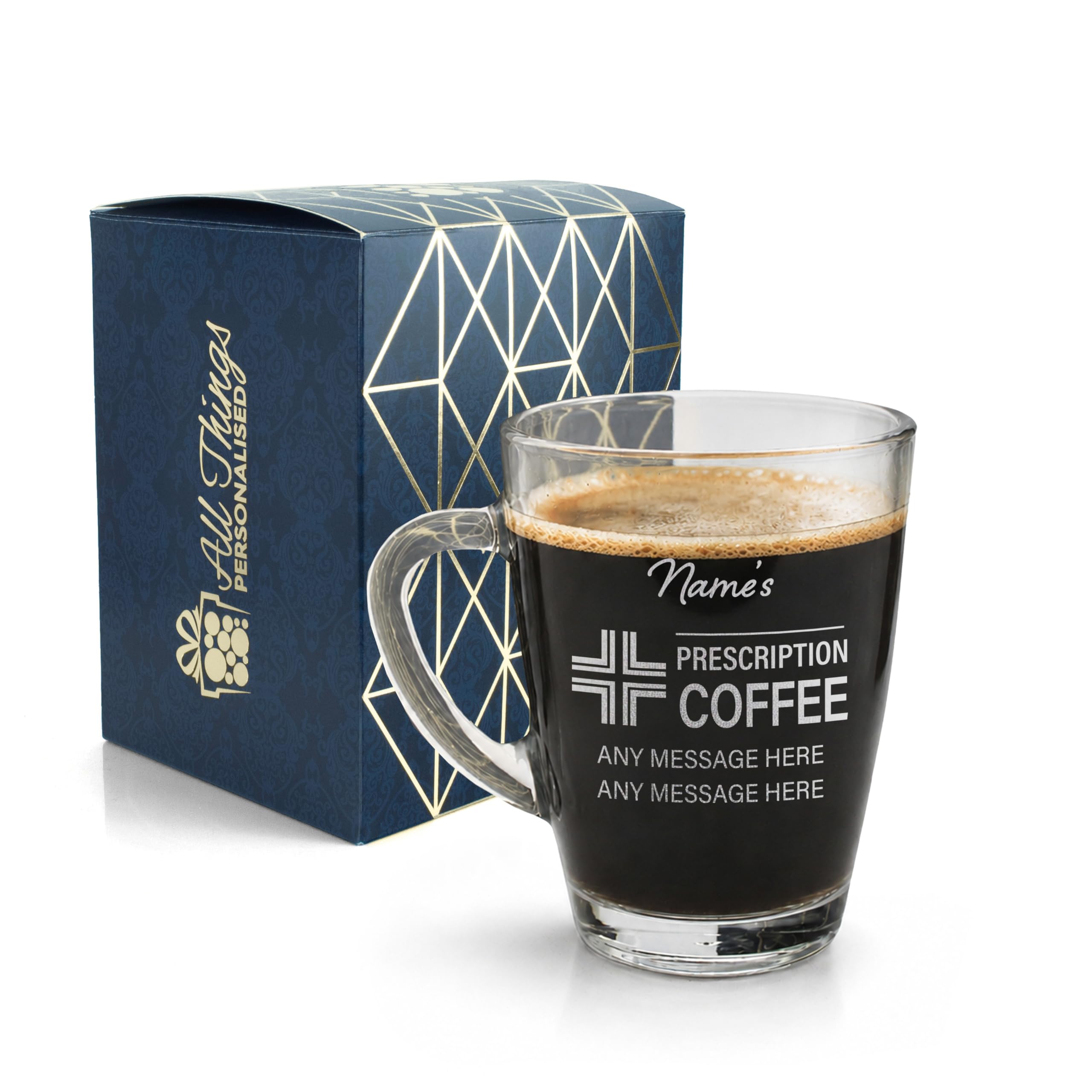 Taza de café grabada, receta personalizada para diseño de café, capacidad de 300 ml, taza de café de cristal, caja de regalo, regalo divertido