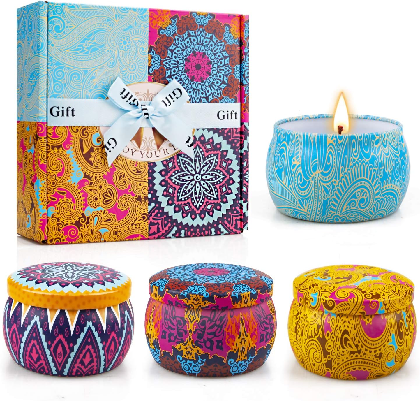 JXDLSQ Candles Gifts for Women Mom|4 Pack Candles for Home Scented|17.6 oz 120H Burn Time Soy Wax Aromatherapy Candles|Birthday Gifts Basket for Women Mothers Day Sister Best Friends Female.