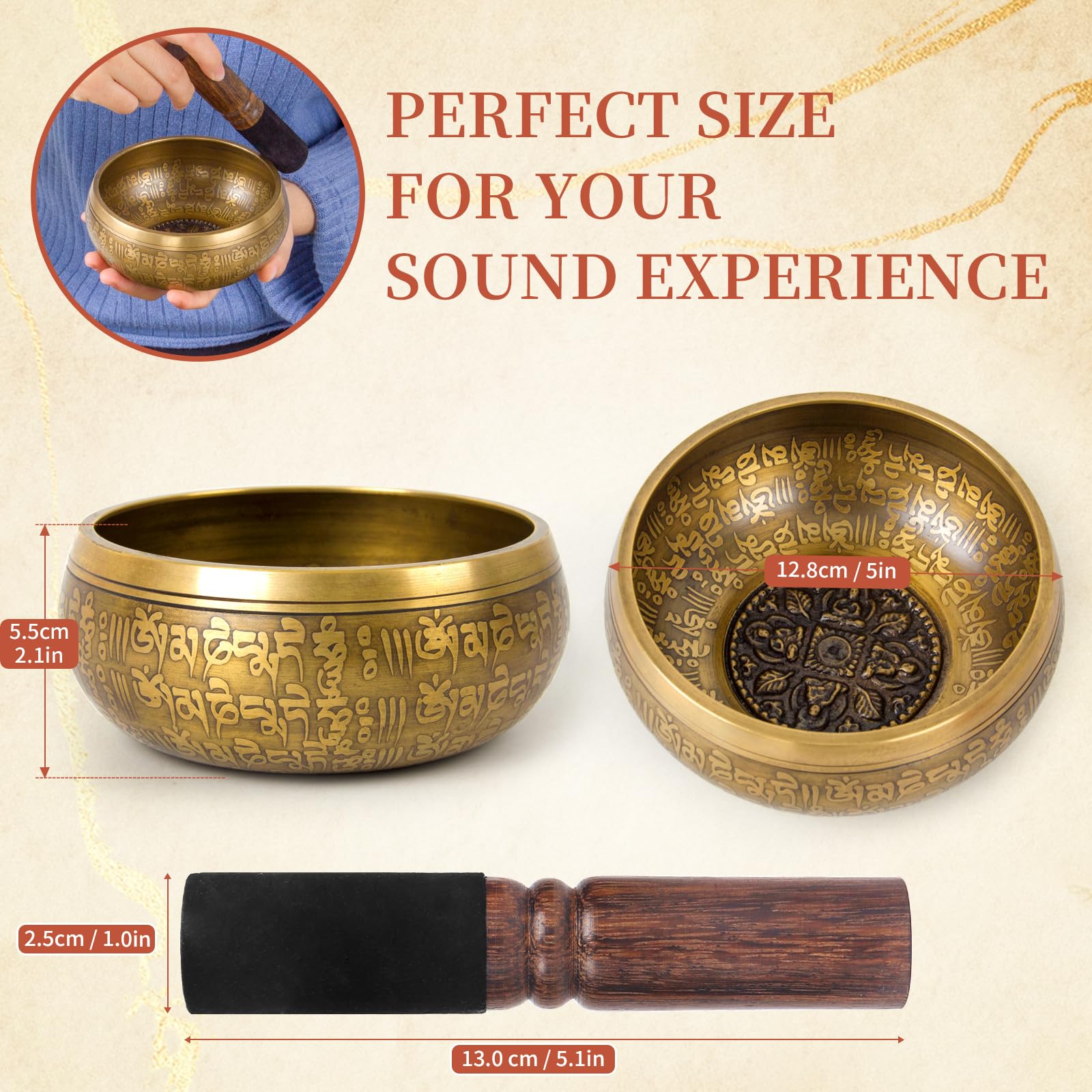 AKLOT Bol chantant de méditation fait à la main : bol tibétain avec son pur, bol de bain sonore avec coussin, maillet, sac de transport, cadeau spirituel pour la purification des chakras, le yoga, la