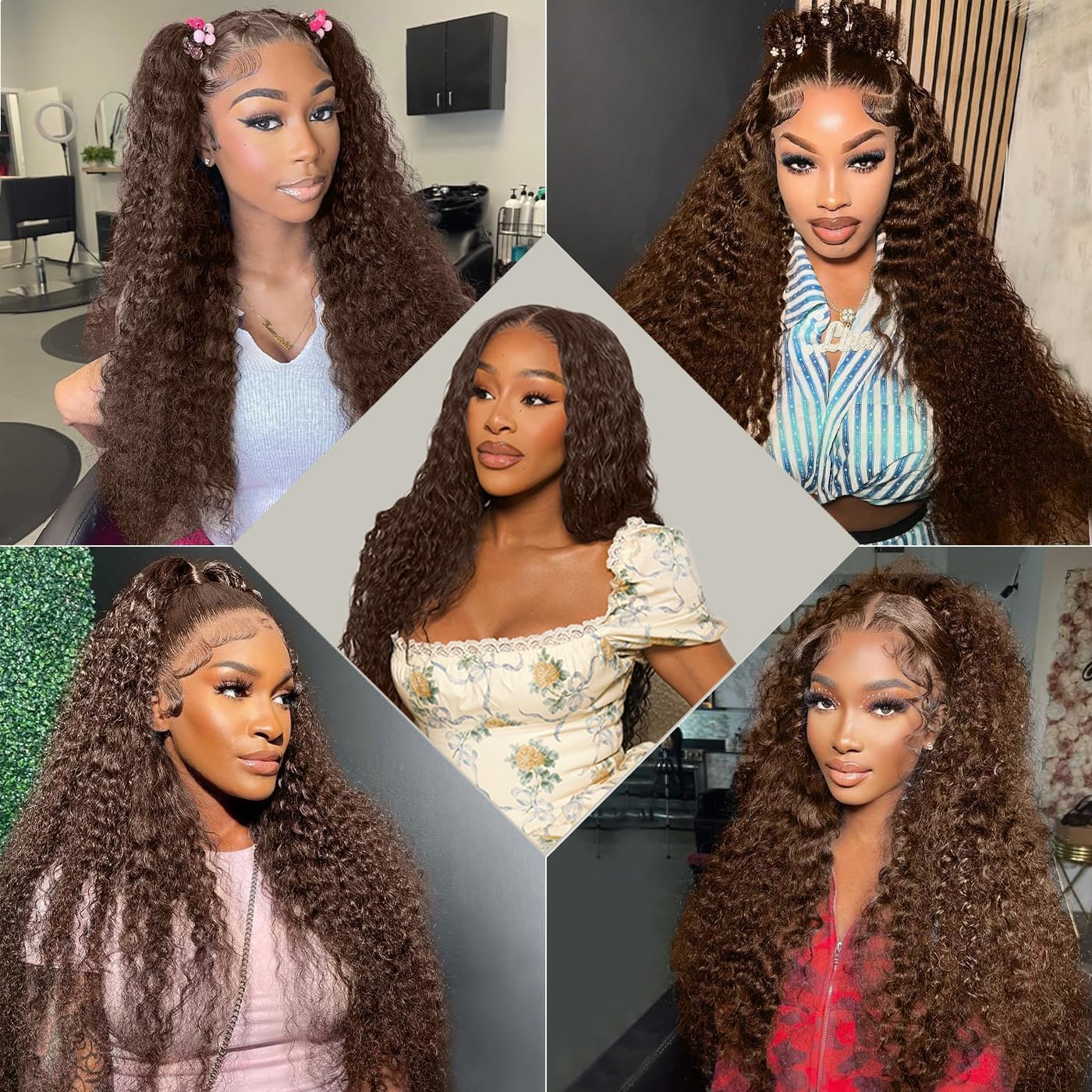 4x4 Deep Wave Brown Closure Brazilian Human Hair Extensions Preplucked Bleached Knots Sew In Virgin Hair Wet And Wavy Transparent Lace Closure 12 Inch