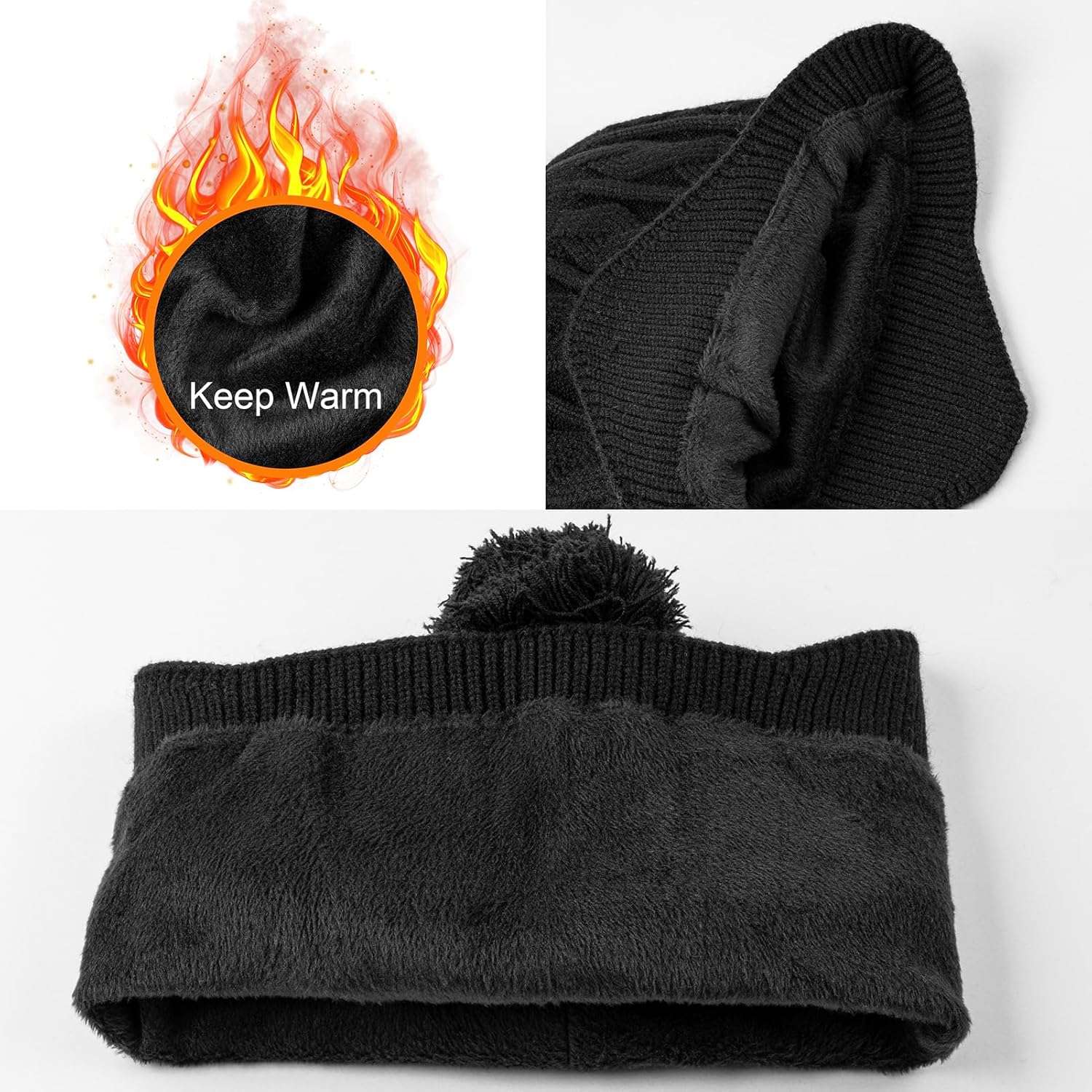 Ocatoma Winter Beanie with Earflap for Men Women Soft Warm Knit hat Fleece Lined Snow Hats Stocking Cap Outdoor - Image 3