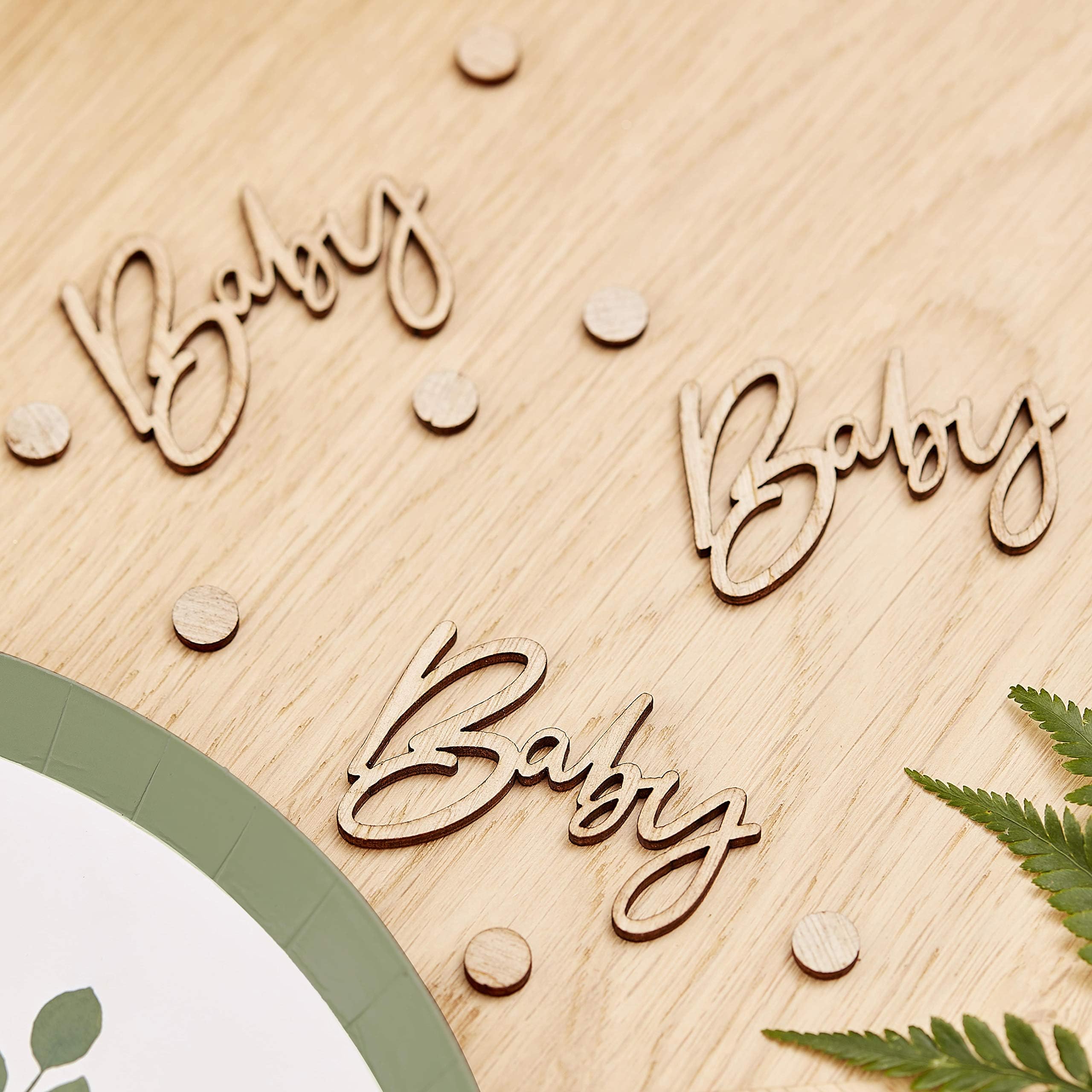 Botanical Baby Shower Wooden Scripted Confetti Wood