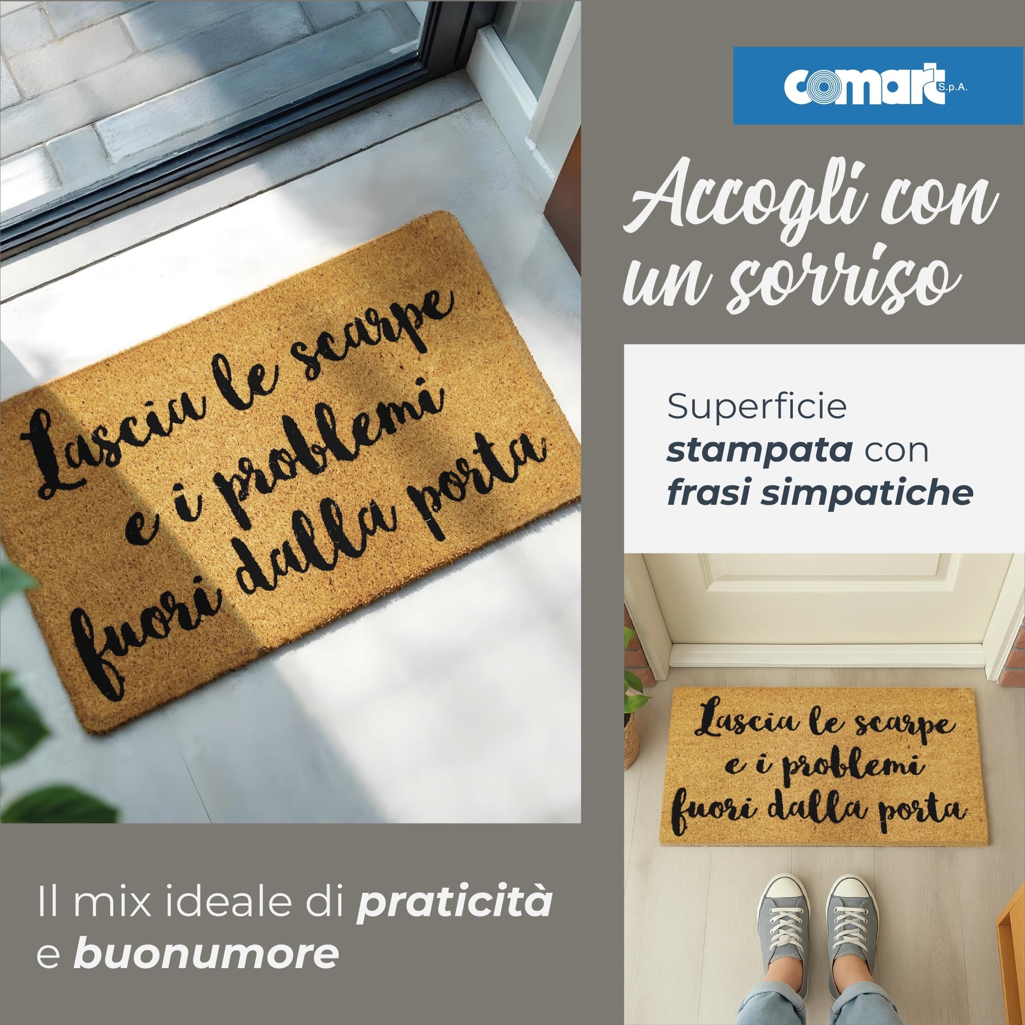 Comart - Zerbino Gag in Cocco - 40x70 cm - Tappetino Simpatico con Scritte Divertenti - per Ingresso Esterno e Interno - Fondo Antiscivolo - Pulizia Facile - Arredo e Regali Casa - Lascia i Problemi