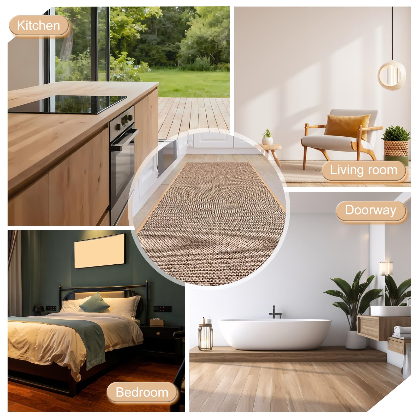 Tappeto da cucina lavabile antiscivolo 43,5×180cm: Tappeto corridoio in tessuto rapido, tappeto corridoio assorbente, corridori da cucina tessuti effetto sisal per ingresso, cucina, soggiorno