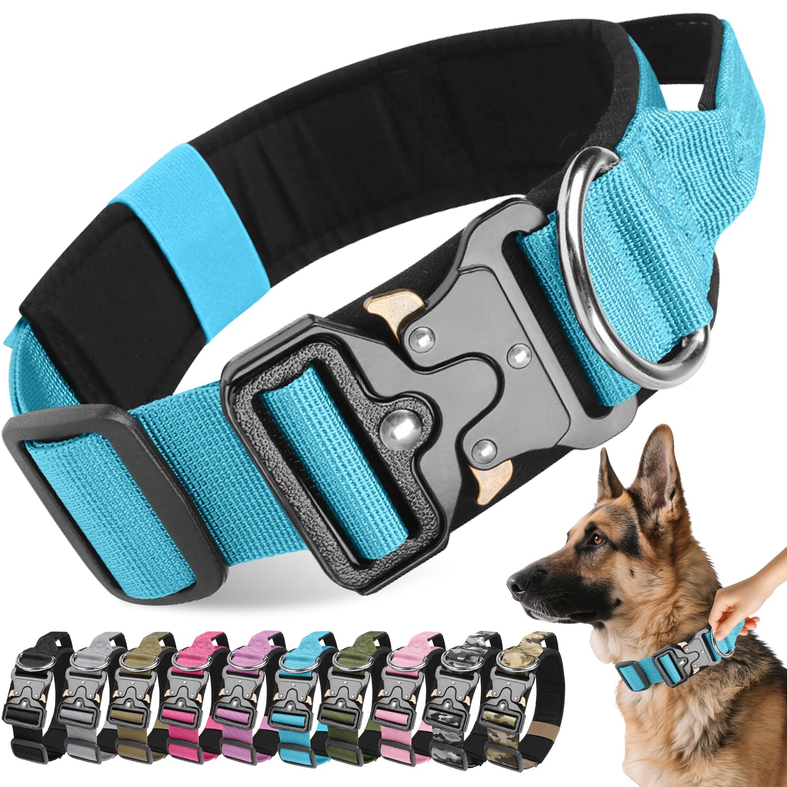 Tactical Dog Collar, Adjustable Heavy Duty Wide Thick Dog Collars with Quick Release Buckle