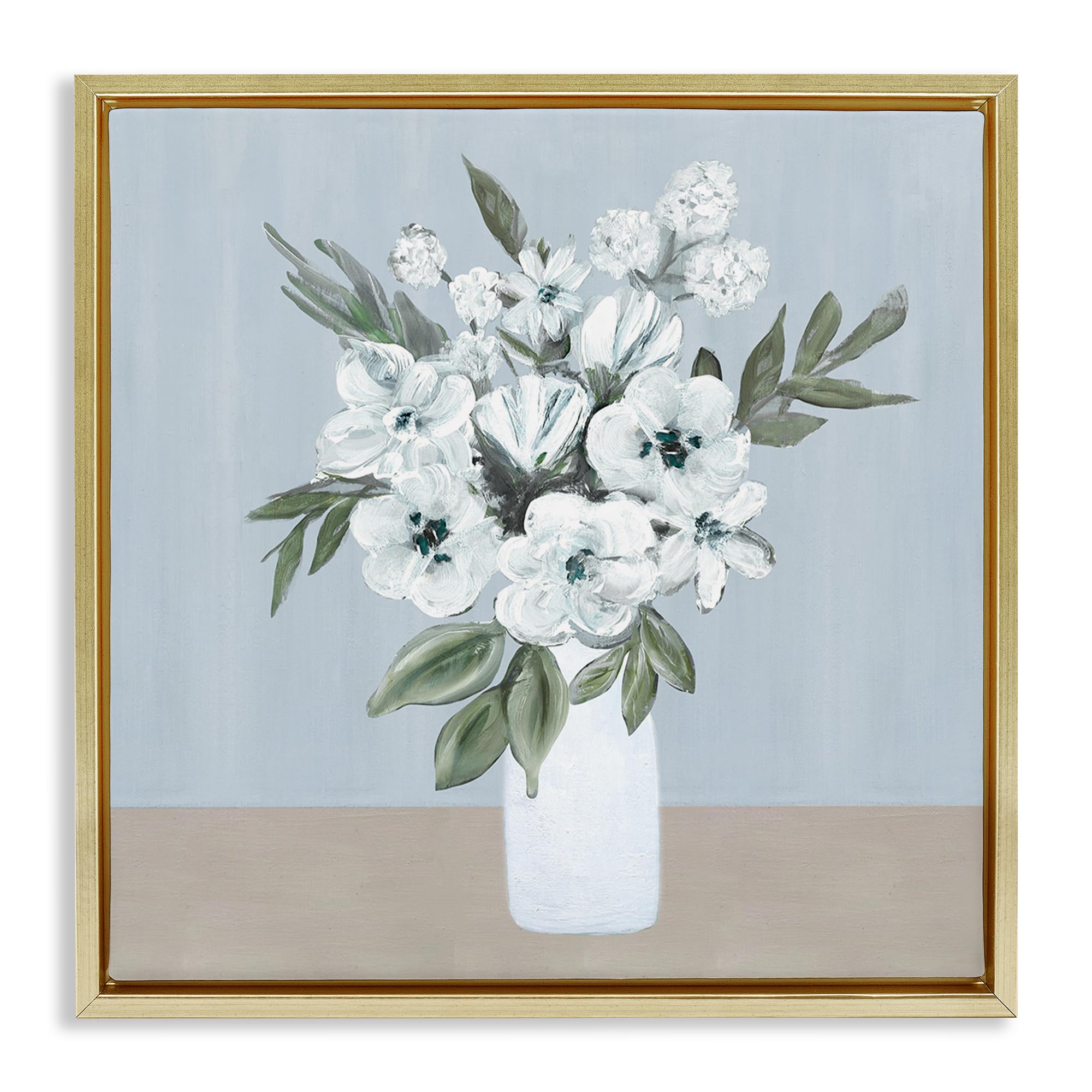 Stupell Industries Metallic Gold (Matte) 'Cerulean & White Blooms'| Floating Frame Canvas Art