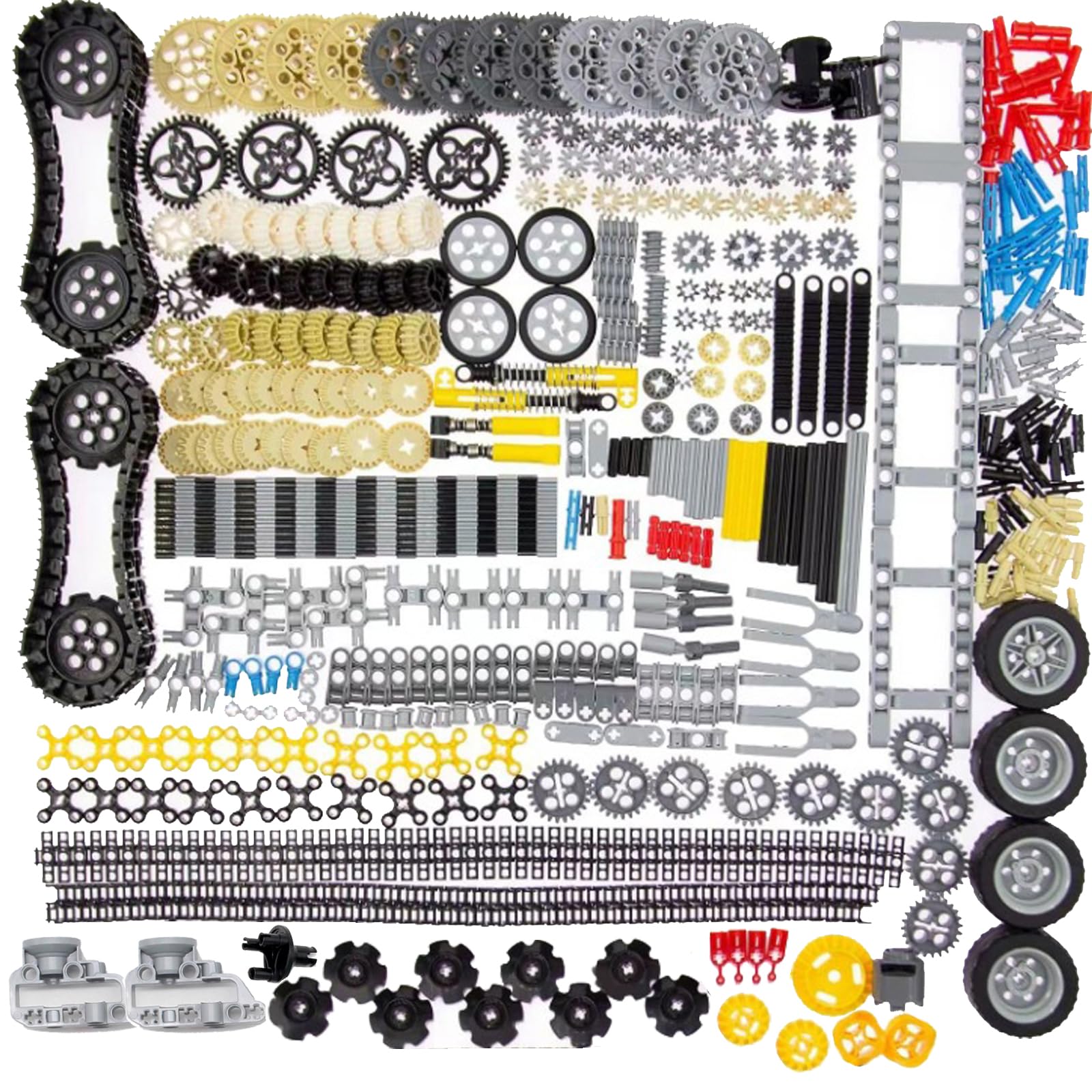918-teiliges technisches Ersatzteil-Set mit Rädern, Reifen und Kettengliedern für Major Technik Modellbausatz, Technik Getriebeteile mit Stifte, Klemmbausteine, Zahnräder u
