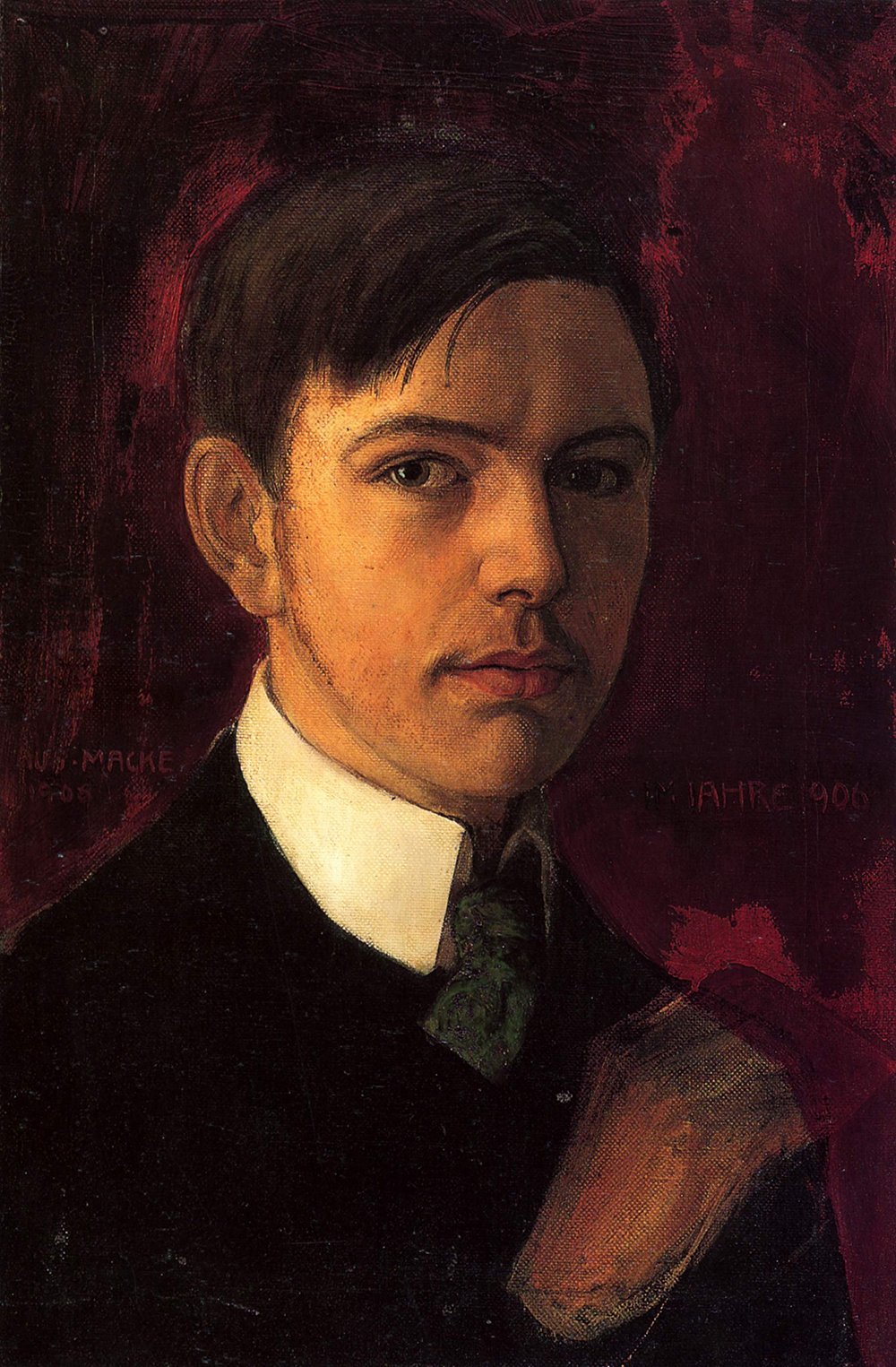 August Macke Portrait of Man grand tableau mat avec cadre brun premium