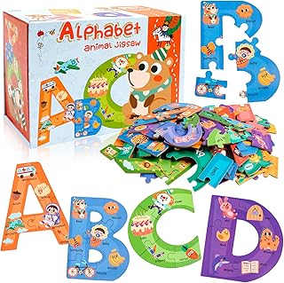 Wooden Alphabet Puzzles for Kids Ages 3+,ABC Learning for Toddlers,Animal Puzzles for Toddlers 1-3,Kindergarten Words Letter Puzzles STEM Educational Montessori Toys for Preschool Boys Girls