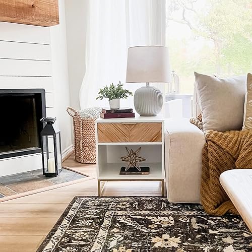 Miniatura 5 de Nathan James - Mesita de noche Kensi con diseño de madera abierta y cajón inferior, para dormitorio o sala de estar, uso como mesa auxiliar con