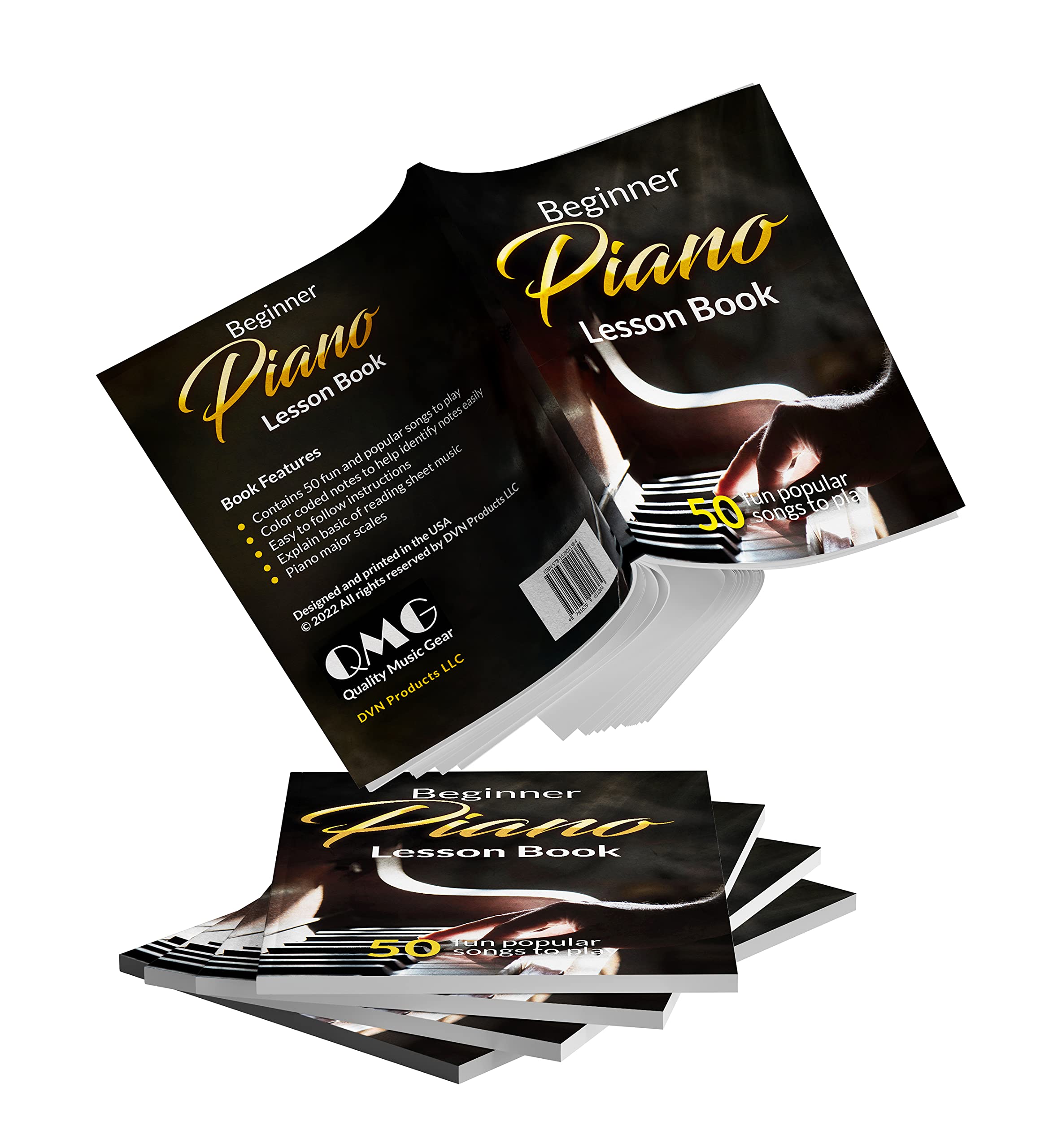 QMG Beginner Piano Book for Kids, Piano Keyboard Stickers, 50 Amazing & Popular Songs, Color Piano Key Stickers for 88/76/61/54/49/37 Key Keyboards, Transparent and Removable