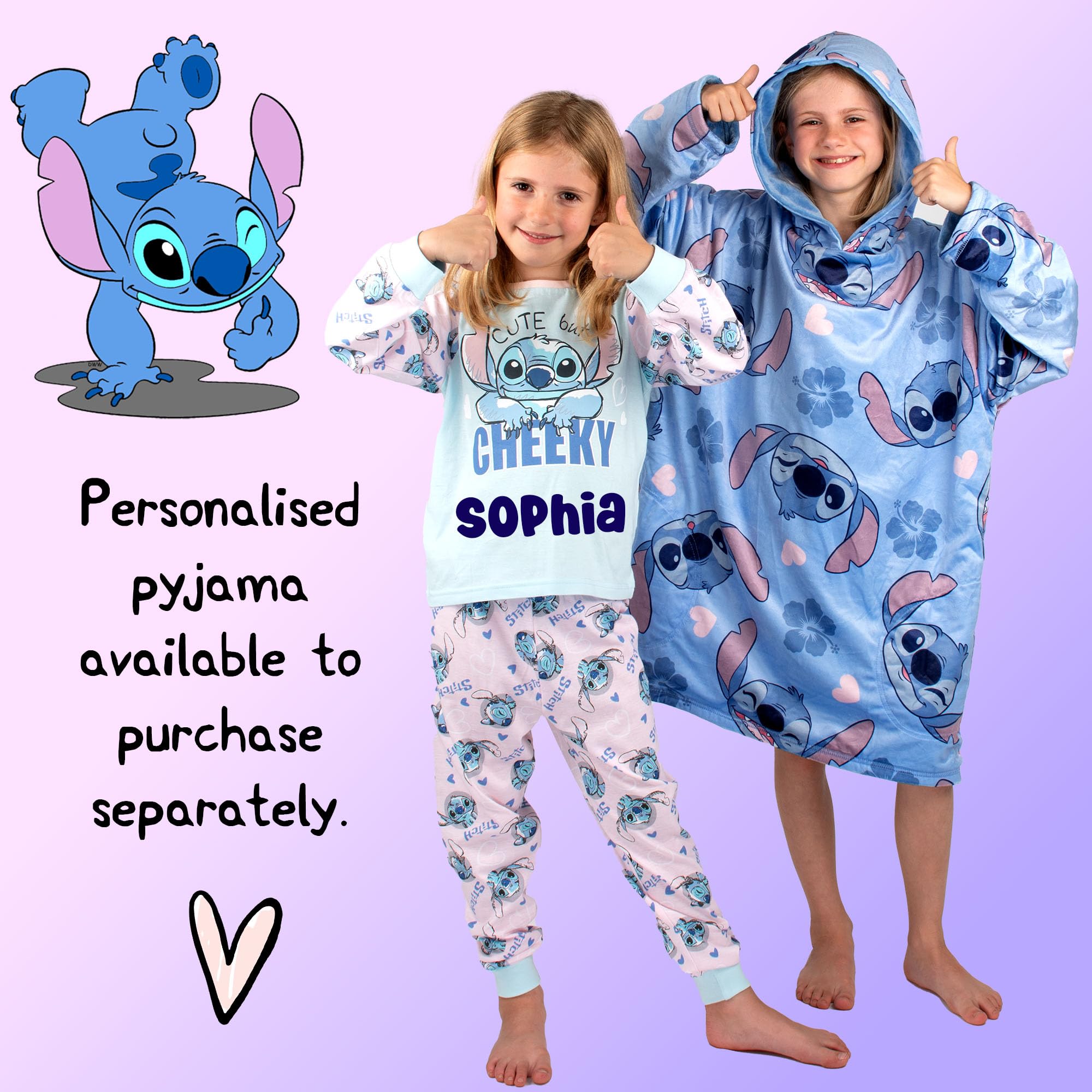 Disney Stitch - Manta reversible con capucha de gran tamaño para niños, súper suave, de doble cara, forro polar, regalo para niñas, talla única, color azul