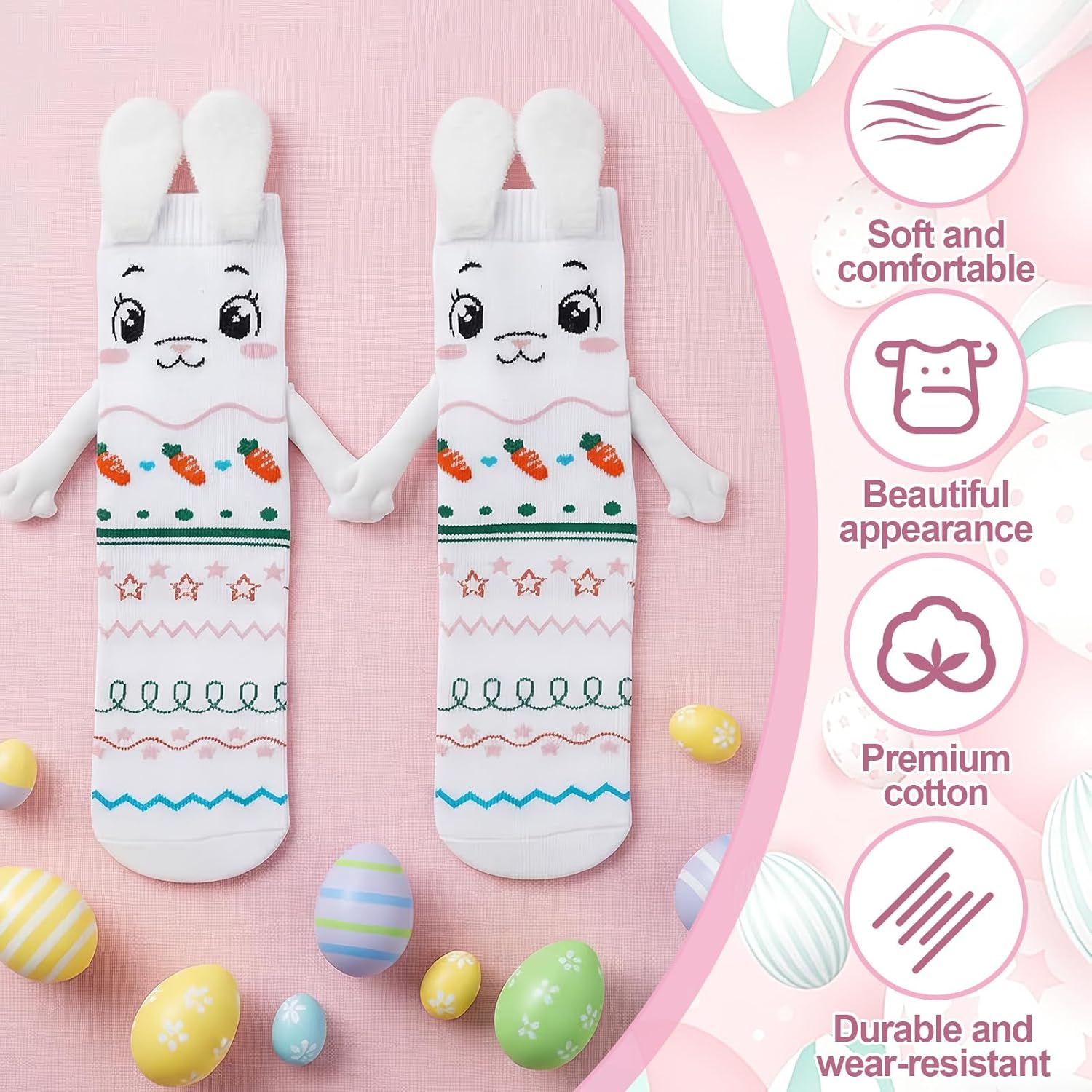 2 Pair Easter Magnetic Socks for Womens Holiday Holding Hands Socks Funny Gifts For Women Lover Couple - Image 4