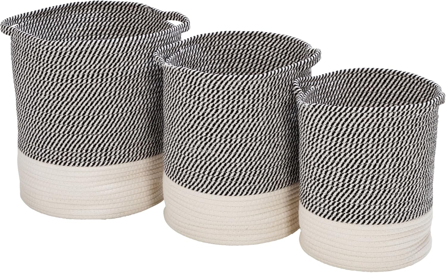 Honey-Can-Do Set of 3 Two-Tone Cotton Rope Baskets for Storage & Organization, Grey/White STO-09536 Grey