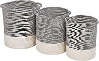 Vista 1 de Honey-Can-Do Juego de 3 cestas de cuerda de algodón de dos tonos para almacenamiento y organización, gris/blanco STO-09536 gris