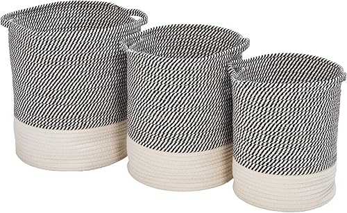 Honey-Can-Do Juego de 3 cestas de cuerda de algodón de dos tonos para almacenamiento y organización, gris/blanco STO-09536 gris