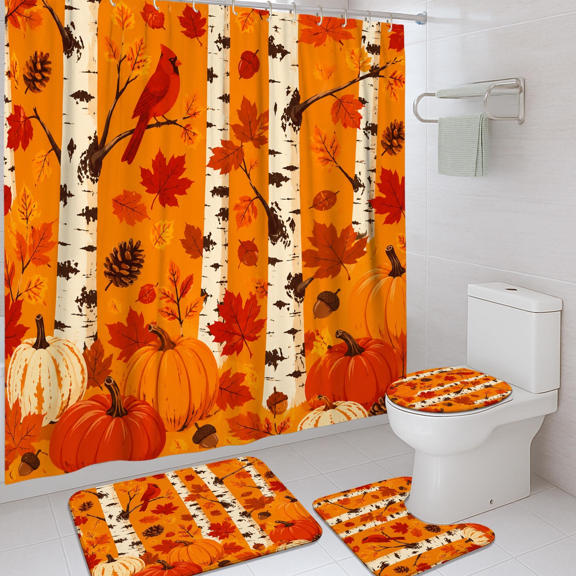 Rideau de douche anti éclaboussures avec motif citrouilles pour stopper l'eau sur le carrelage