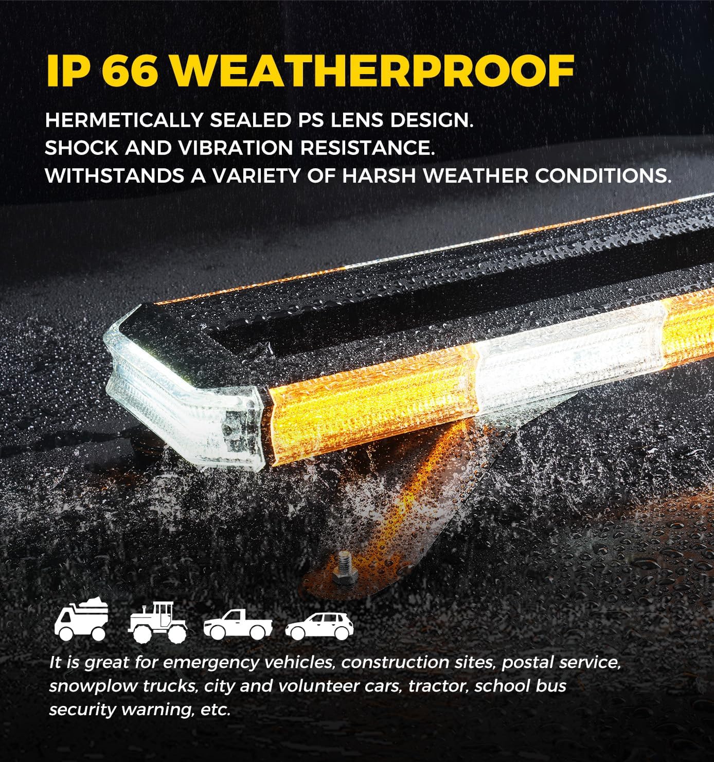 Xprite 42 inch 330 LED Rooftop Emergency Strobe Light Bar Heavy-Duty Flashing Warning Lights w/Adjustable Mounting Brackets, for Construction Vehicles Towing Work Trucks Plows Pickup - White Amber