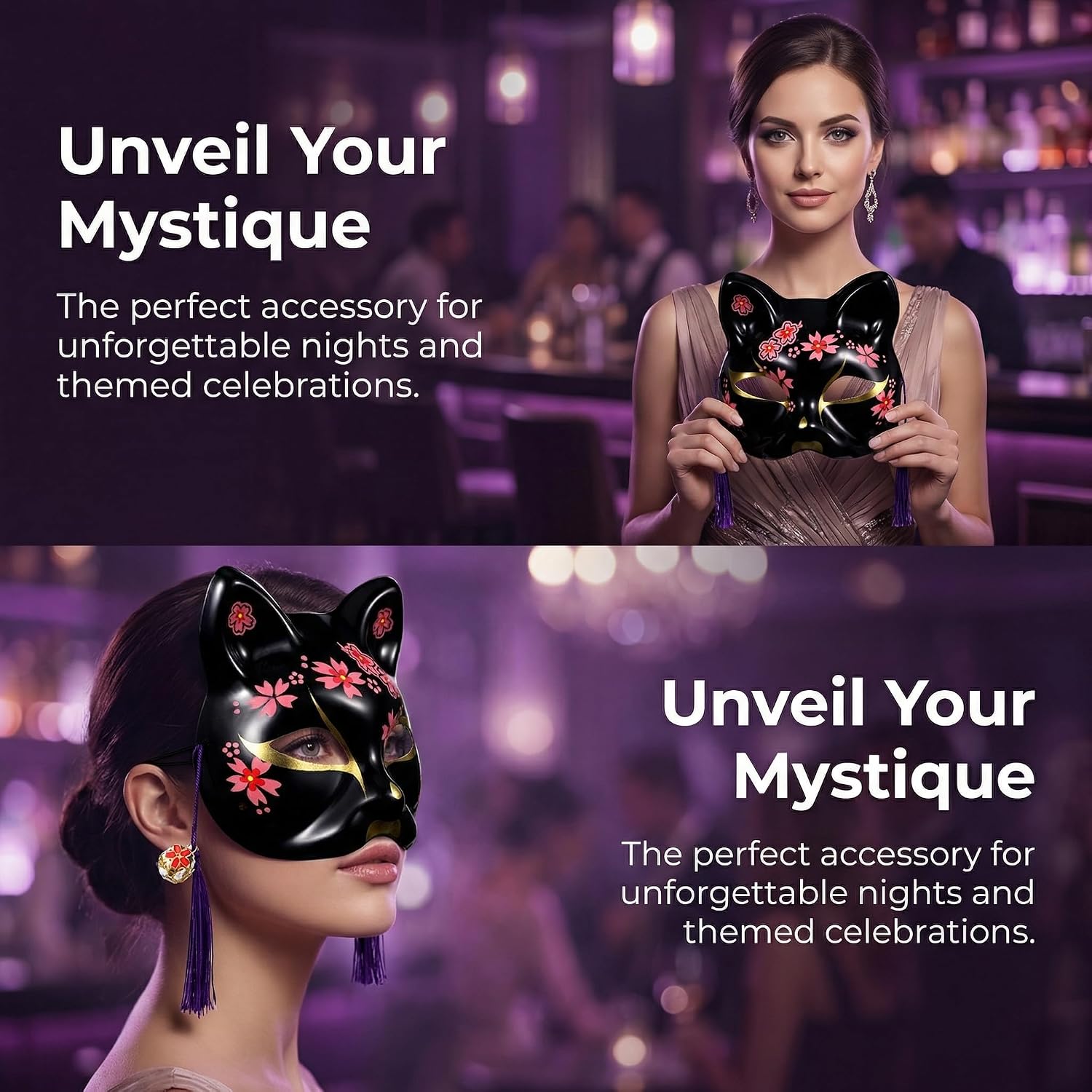 Toyvian 2pcs Cat Mask for Masquerade Party, Animal Theme, Female Adults