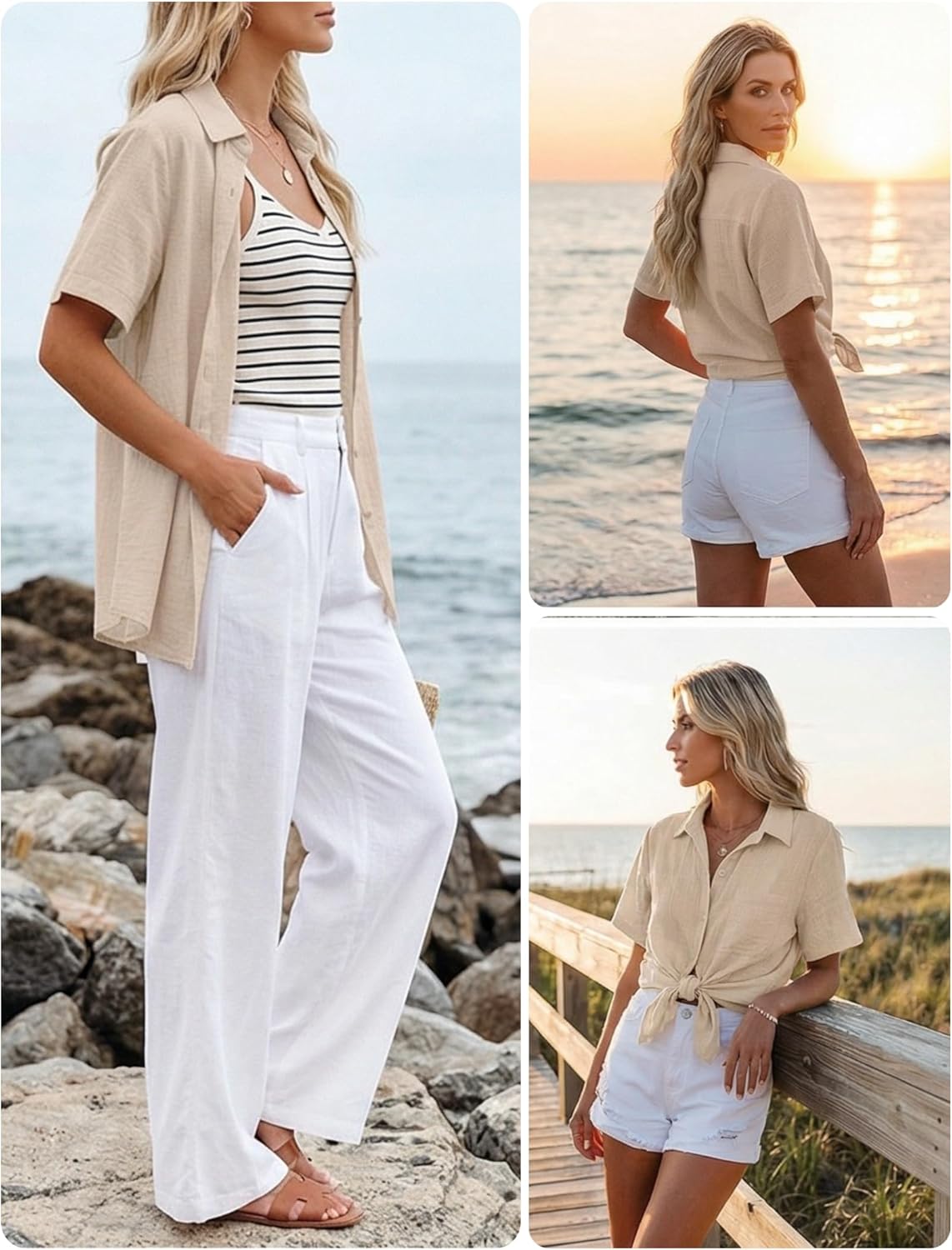Zeagoo Women Linen Button Down Shirts Short Sleeve Blouse Business Casual Tops Dressy Summer Outfits - Image 6