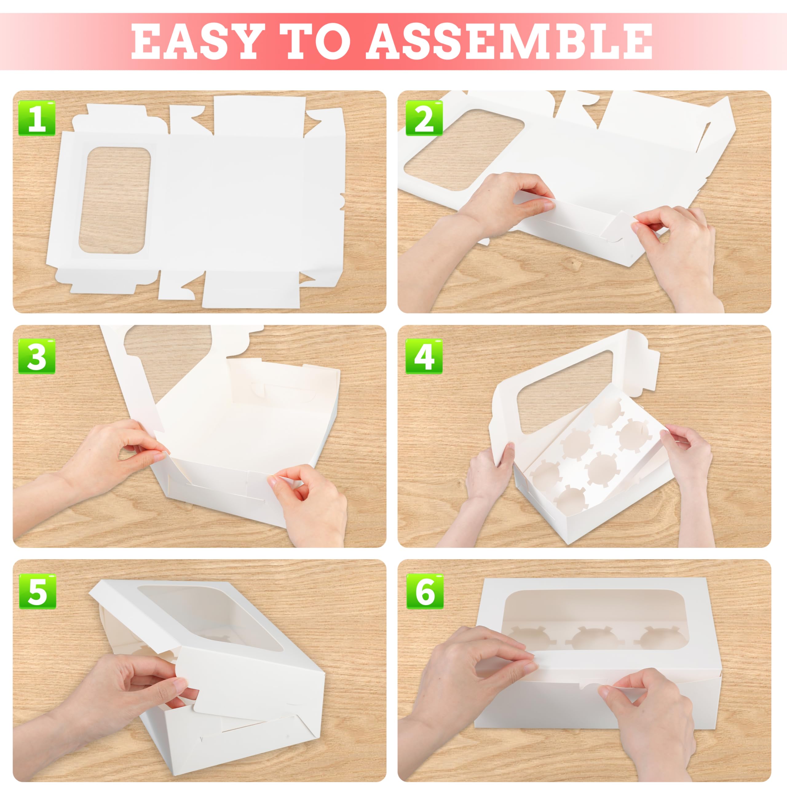 White Cupcake Boxes - 50 Pack, Window & Stand -3