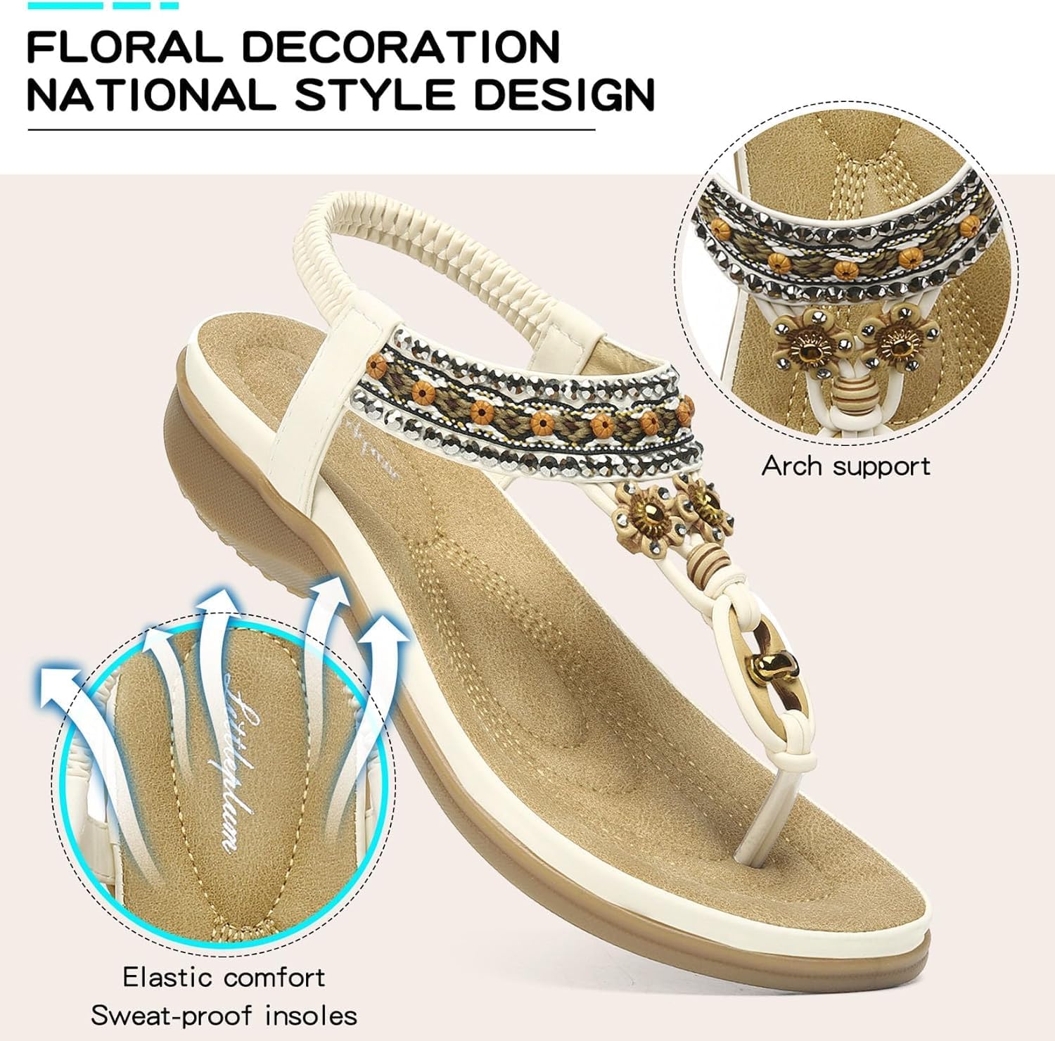 Littleplum Womens Sandals Arch Support Summer Beach Sandals Comfort Walking Shoes Bohemian Flip Flops Sandals for Women - Image 2