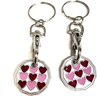 Trolley Token New £1 Coin Shape 12 Sided Shopping Cart Key Ring Release Shop Locker Keychain (2 x Multi Hearts)