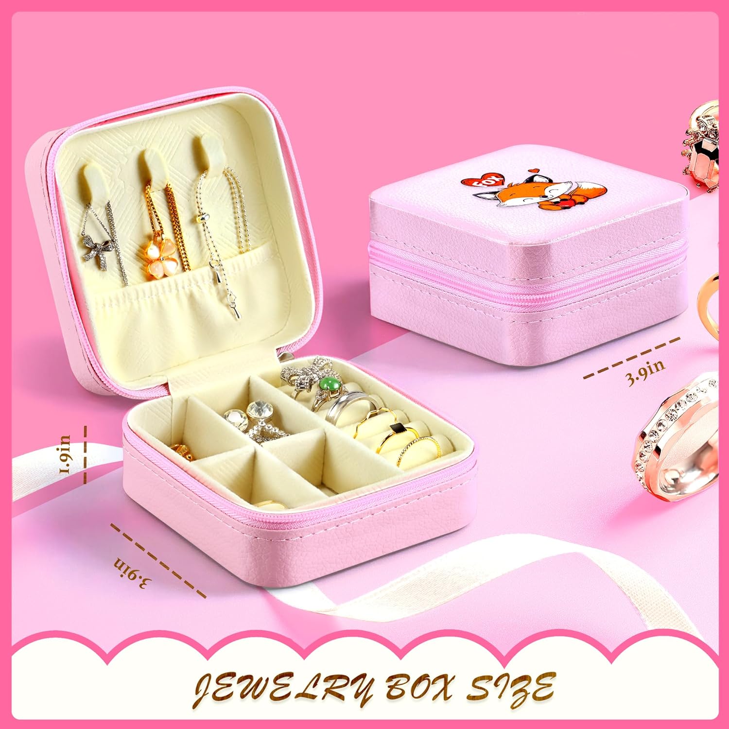 Jewelry Box, Fox Gifts For Teens Teenage Girls Kids Age 6 7 8 9 10 11 12, Fox Lovers Stuff Items Accessories Things Merchandise Decor, Travel Ring Earrings Necklace Organizer Holder! - Image 2