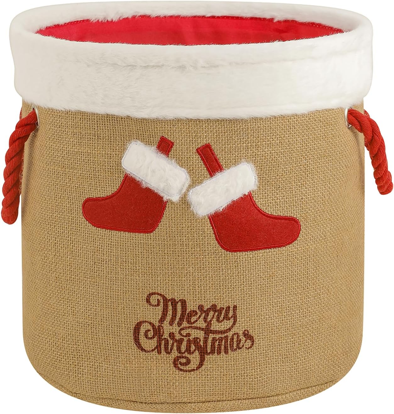 Christmas Bucket Xmas Buckets Jute Ornaments Storage Basket for Christmas Game Organizer Tin with Handles, Gift Basket Empty Decorative Kitchen Candy Bars for Xmas Winter Holidays Party Favors