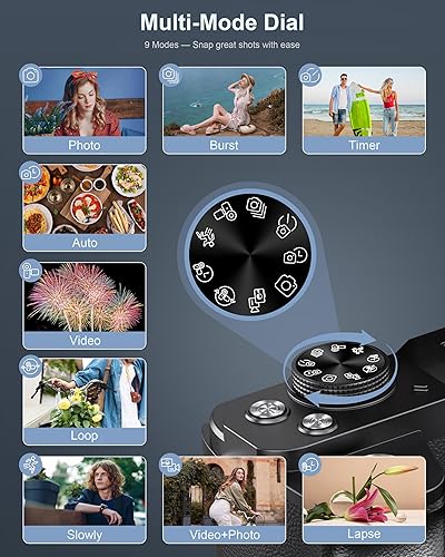 Vista 6 de Cámara digital 8K, cámaras de 88 MP para fotografía, cámara WiFi para vlogging para YouTube con pantalla abatible de 180° de 3 pulgadas, cámara