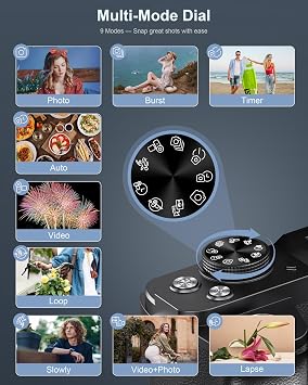 8K Digital Camera, 88MP Cameras for Photography, Vlogging Camera for YouTube with 3 180 Flip Screen, 18X Zoom UHD Autofocus Video Camara with Lens Hood, 64GB Card