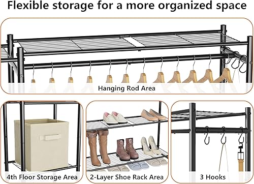 Miniatura 8 de Armario, perchero portátil con estantes de 4 niveles, organizadores de armario independientes y sistema de almacenamiento con varillas para colgar,