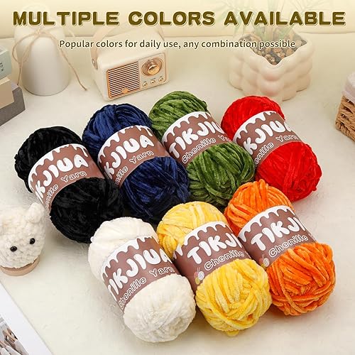 Miniatura 4 de Tikjiua Hilo de felpilla negro de 7 onzas para ganchillo, hilo grueso de felpilla con marcadores de costura, hilo de felpilla grueso para bufanda,