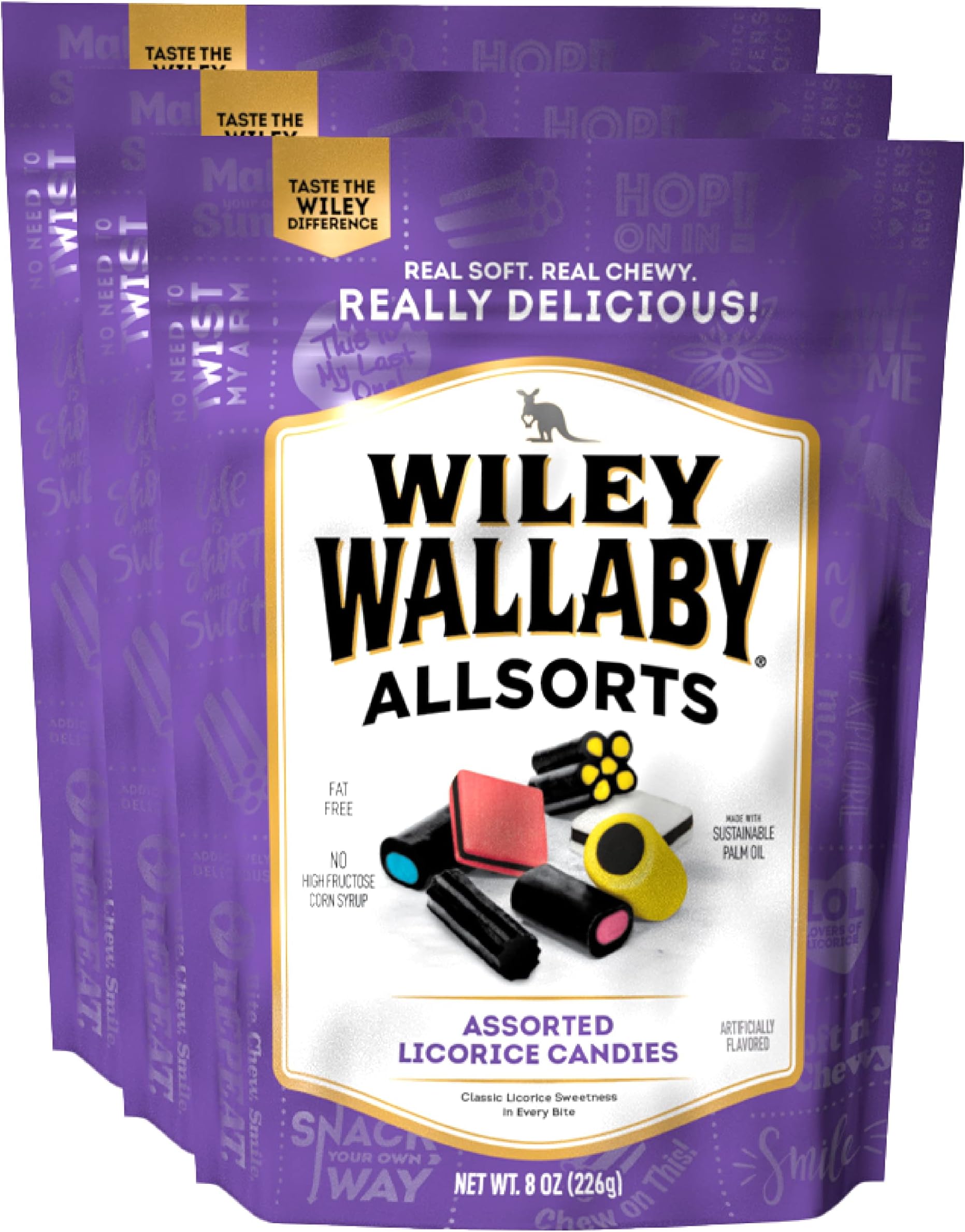 Wiley Wallaby 8 Ounce Allsorts Gourmet Australian Style Soft & Chewy Assorted Licorice Candy (3 Pack)
